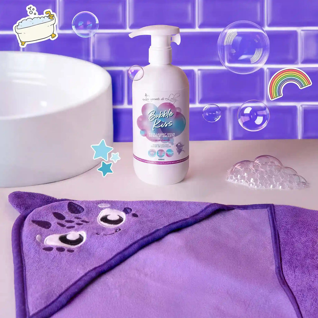 Cadeau de naissance douceur - Soin lavant doux corps et cheveux et cape de bain