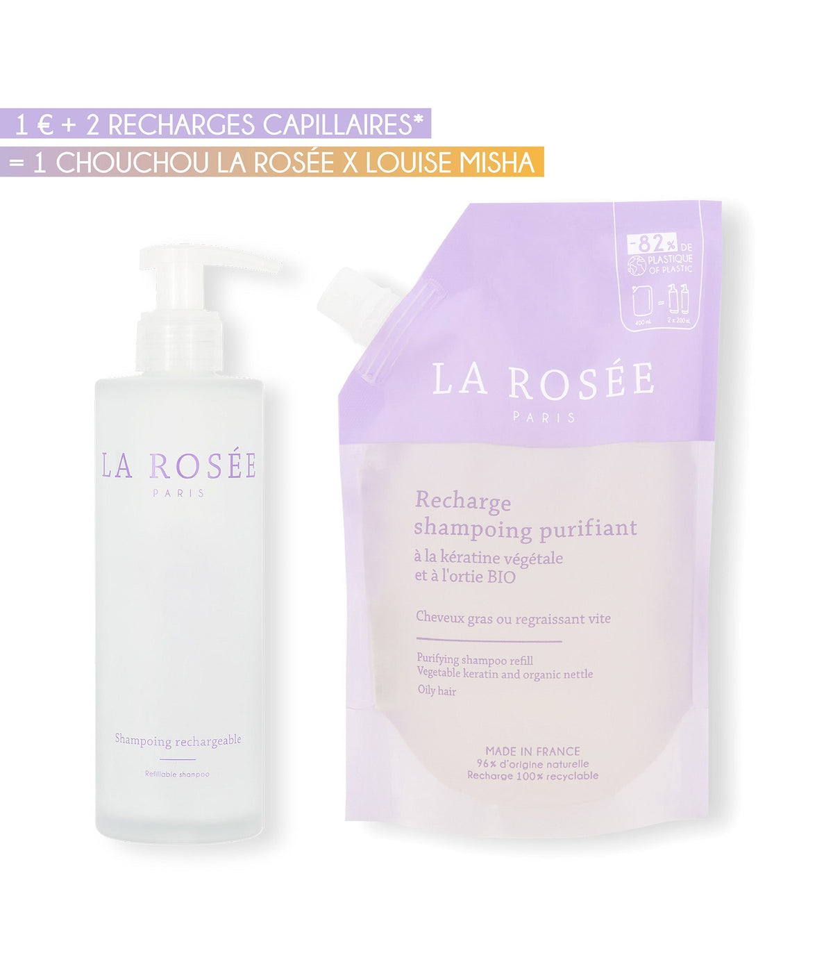 Duo Recharge shampoing purifiant et son flacon en verre rechargeable