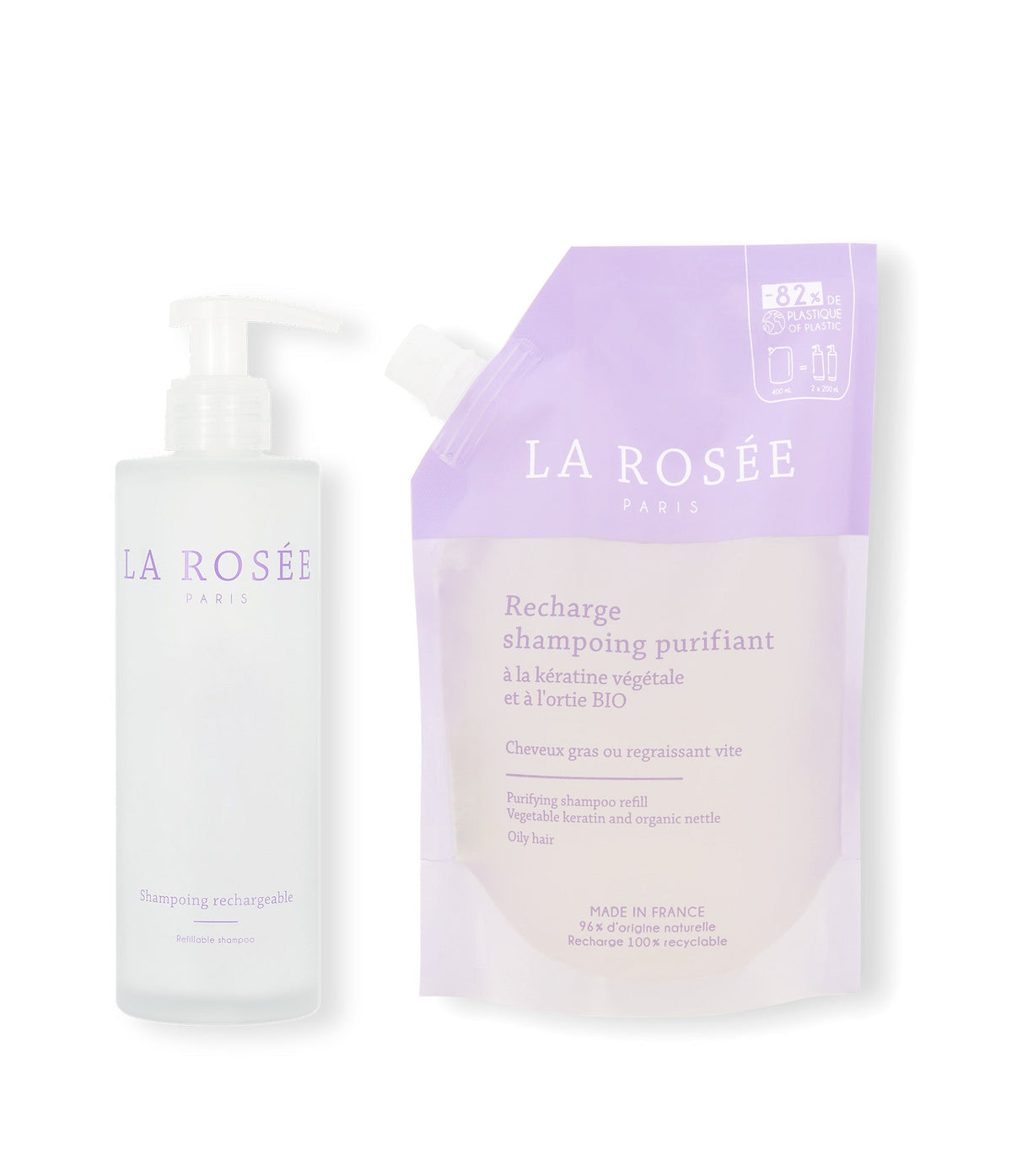 Duo Recharge shampoing purifiant et son flacon en verre rechargeable
