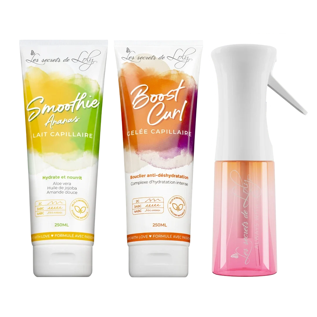 Starter Pack Cheveux Frisés - Lait sans rinçage, gelée coiffante & vaporisateur